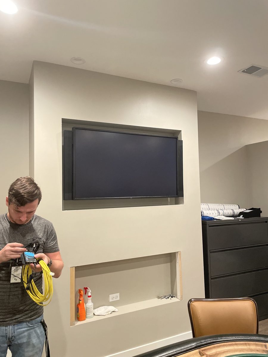 After: TV installed recessed into the wall niche
